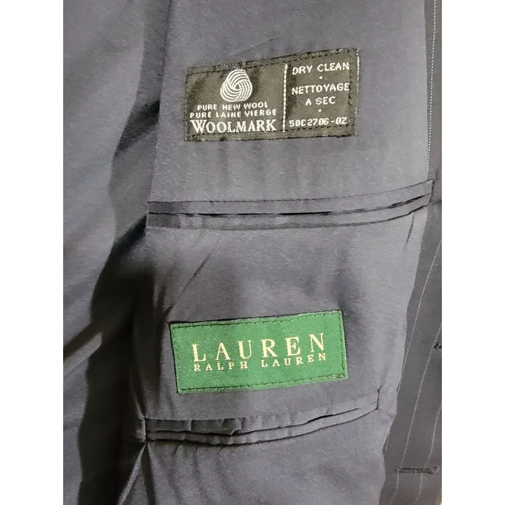Lauren Ralph Lauren Men's Navy Wool Pinstripe Two Button Blazer Suit Jacket- 41R